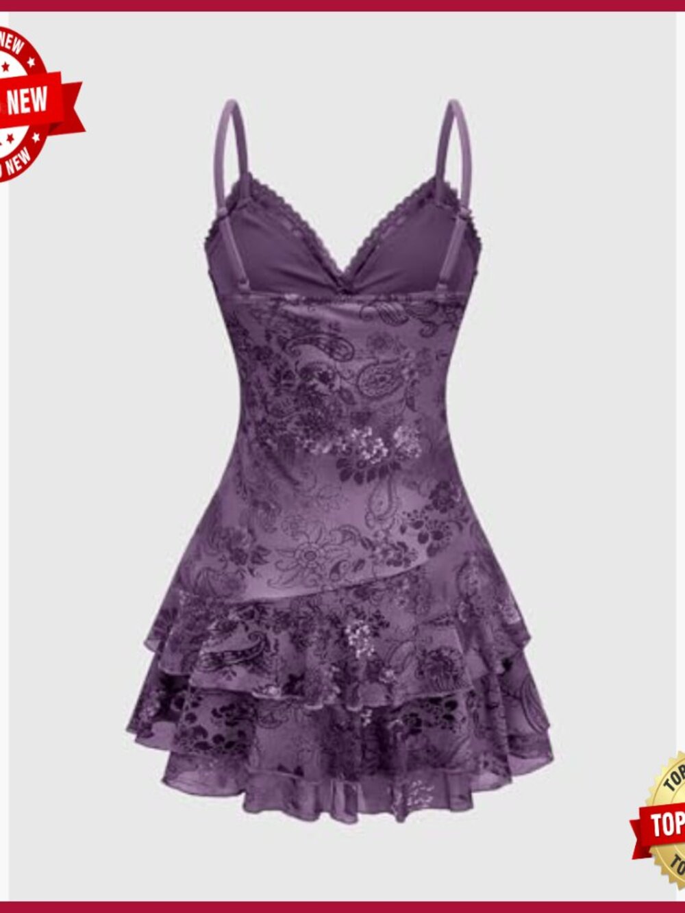 Y2K Gothic Boho Mini Dress with Beaded Lace Ruffle Tiered Design - Picture 4 of 7